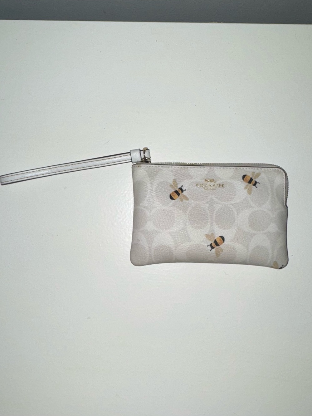 Coach Cream Signature Bee Print Wristlet